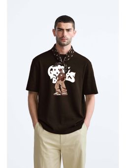 MISCHIEF MONKEY - Men Brown Cotton Round Neck T-Shirt