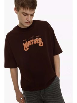 MISCHIEF MONKEY - Men Brown Cotton Round Neck T-Shirt