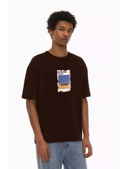 MISCHIEF MONKEY - Men Brown Cotton Round Neck T-Shirt
