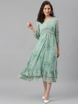 Latin Quarters - Women Floral Print 3/4 Sleeve Midi Dress