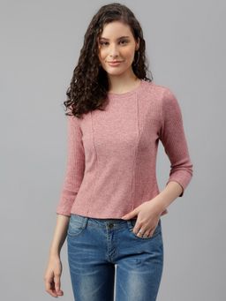 Latin Quarters - Women Mauve Color 3/4 Sleeve Rib Top