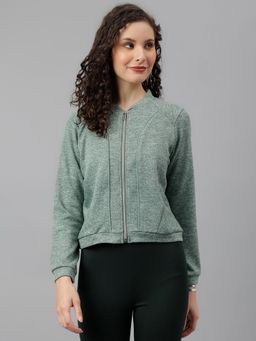 Latin Quarters - Women Green Color with Front Zip Full Sleeve Jacket