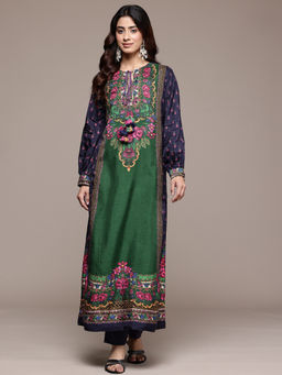Ritu Kumar - Womens Viscose Tassels Floral Green Kurta with Pant