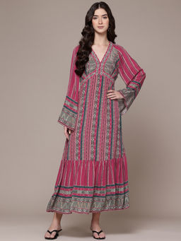 Ritu Kumar - Womens Viscose Printed Pink Dress