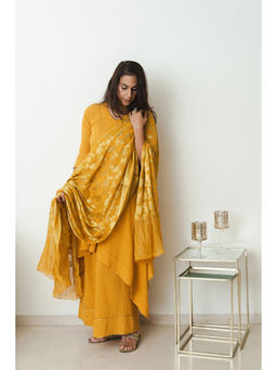 Mala Singh - Womens Cotton Gota Solid Mustard Kurta with Palazzo and Dupatta