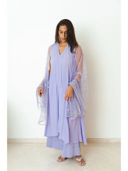 Mala Singh - Womens Cotton Gota Solid Lavender Kurta with Palazzo and Dupatta