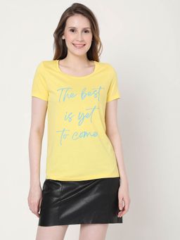 VERO MODA - Women Typography Yellow T-shirt