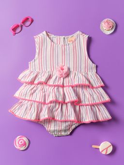 Nautinati - Infant Girls Striped Layered Pure Cotton Fit Flare Dress