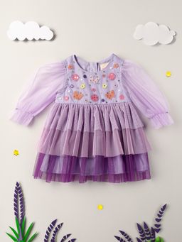 Nautinati - Infant Girls Puff Sleeve Layered Net Fit Flare Dress
