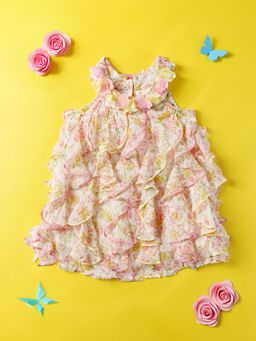 Nautinati - Infant Girls Floral Print Ruffled Chiffon A-Line Dress