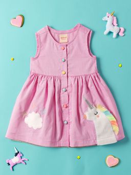 Nautinati - Infant Girls Unicorn Applique Pure Cotton Fit Flare Dress