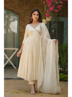 EverBloom - Kasak Ivory Angarkha Kurta with Pants & Dupatta (Set of 3)