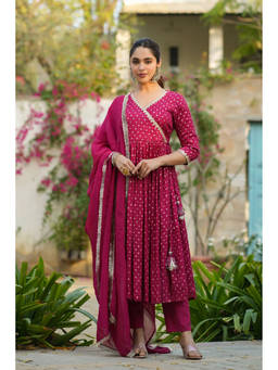 EverBloom - Nehmat Magenta Angarkha Kurta with Pants & Dupatta (Set of 3)