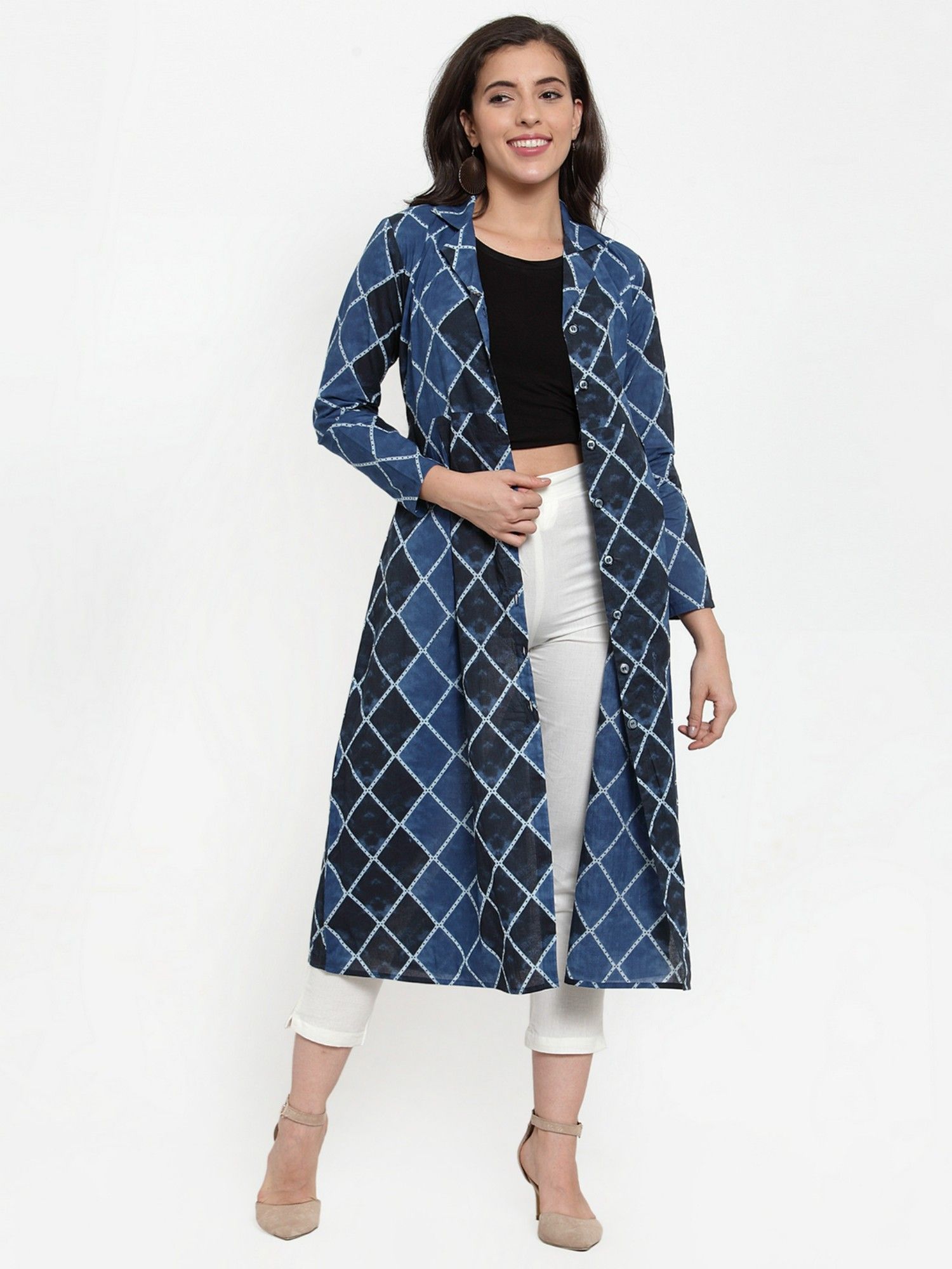 indibelle Cotton Blue Geometric Print A-line Shrug-picture-14