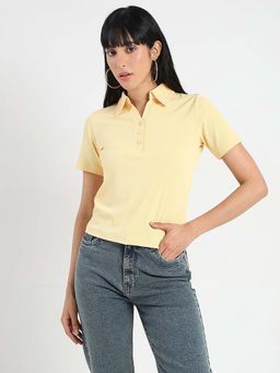 Madame - Women Yellow Solid Polo T-Shirt