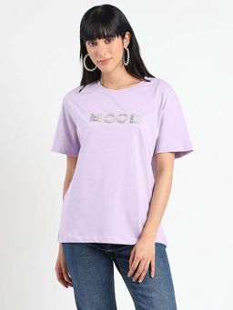 Madame - Women Purple Embellished T-Shirt