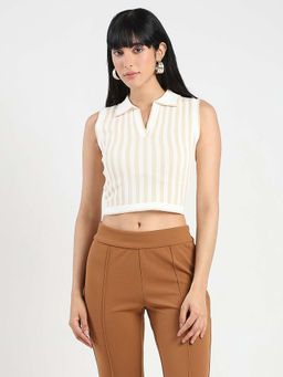 Madame - Women White Stripes Crop Top
