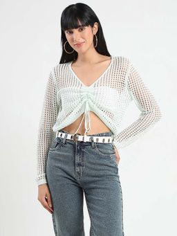 Madame - Women Blue Solid Crop Top