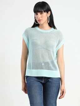 Madame - Women Blue Self Design Top