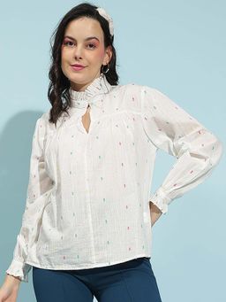 Oxolloxo - Women Off White Self Design Top