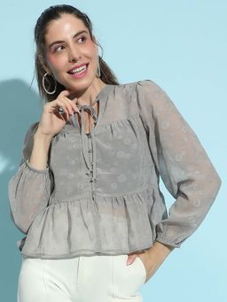 Oxolloxo - Women Grey Self Design Top
