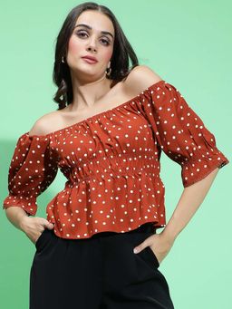 Oxolloxo - Women Rust Polka Dots Top