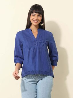 U.S. POLO ASSN. - Women Navy Blue Self Design Top