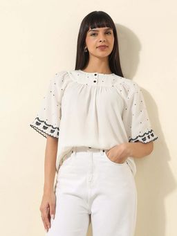 U.S. POLO ASSN. - Women Off White Embroidered Top
