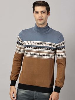 BLACK BUCK - Men Multi-Color Colorblock Turtle Neck Sweater