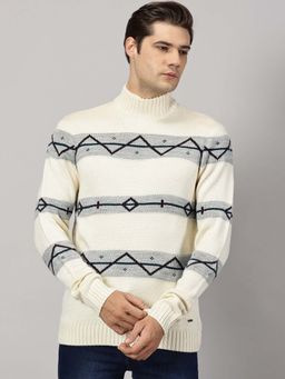 BLACK BUCK - Men White Colorblock Sweater