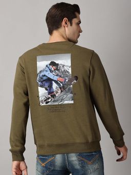 BLACK BUCK - Men Olive Graphic Sweatshirt