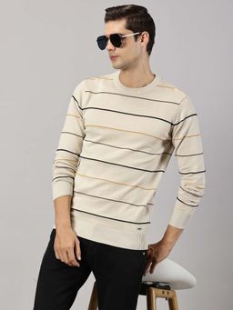 BLACK BUCK - Men Beige Stripe Sweater
