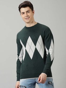 BLACK BUCK - Men Green Geometric Sweater