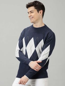 BLACK BUCK - Men Blue Geometric Sweater