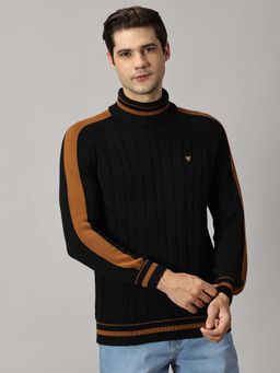 BLACK BUCK - Men Black Colorblock Turtle Neck Sweater