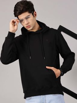 BLACK BUCK - Solid Black Hoodie for Men