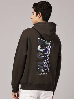 BLACK BUCK - Men Oversized Typography Olive Hoodie