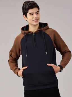 BLACK BUCK - Navy Blue Colorblock Half Zipper Hoodie for Men