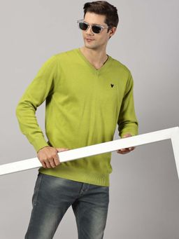BLACK BUCK - Men Green Solid V-Neck Sweater