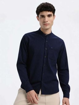 Lee - Men Striped Navy Blue Slim Fit Shirt