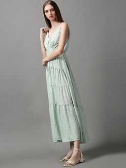 SHOWOFF - Womens V-neck Floral Green Maxi Dress