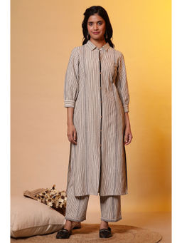 Aurelia - Women Beige Striped Cotton Co-Ord (Set of 2)