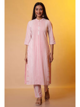 Aurelia - Women Pink Striped Cotton Co-Ord (Set of 2)