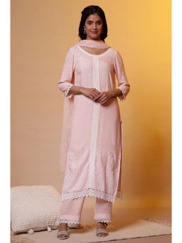 Aurelia - Women Pink Embroidered Rayon Kurta with Pant & Dupatta (Set of 3)
