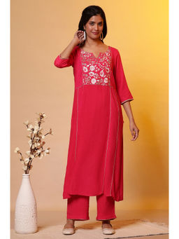 Aurelia - Women Pink Rayon Kurta with Palazzo (Set of 2)