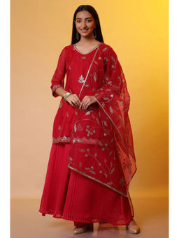 Aurelia - Women Red Embroidered Kurta with Palazzo & Dupatta (Set of 3)