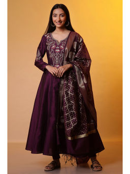 Aurelia - Women Purple Rayon Anarkali Kurta with Leggings & Dupatta (Set of 3)