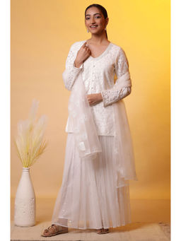 Aurelia - Women White Floral Kurti with Skirt & Dupatta (Set of 3)