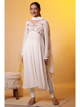 Aurelia - Women White Polyester Kurta with Leggings & Dupatta (Set of 3)