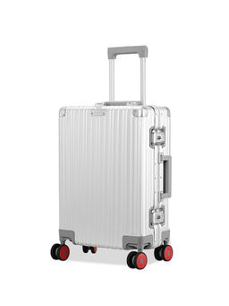 EUME - 100% Aluminium Check-In Small Luggage 50 Cm Silver with Red Wheel